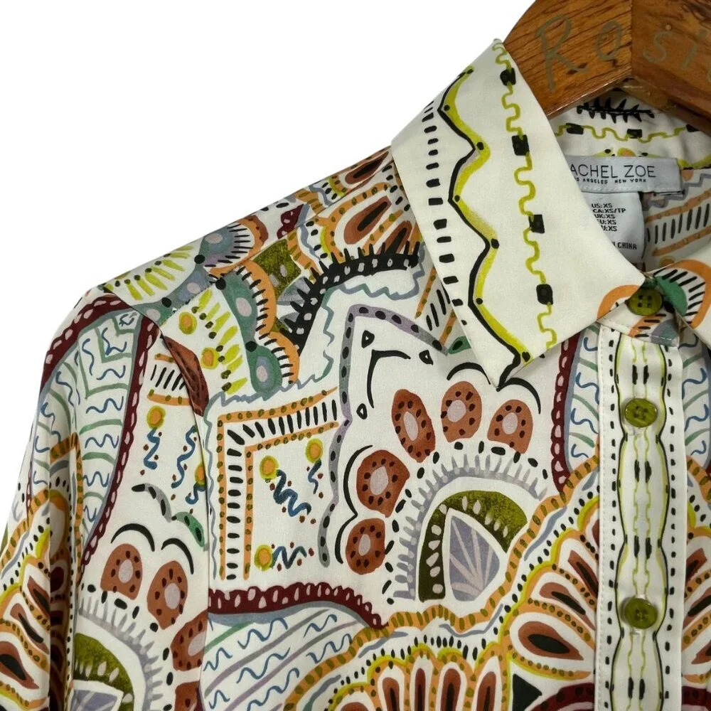 Rachel Zoe Medallion Print Button Front Blouse Boho Chic XS - Picture 5 of 15